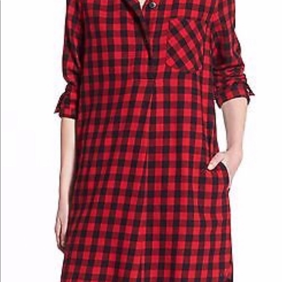 Madewell Dresses & Skirts - buffalo check plaid shirt dress size Large red